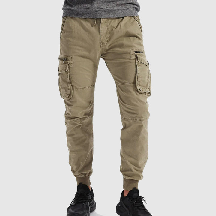 Multi Pocket Elasticated Waist Ribbed Cuff Mens Cargo Jogger
