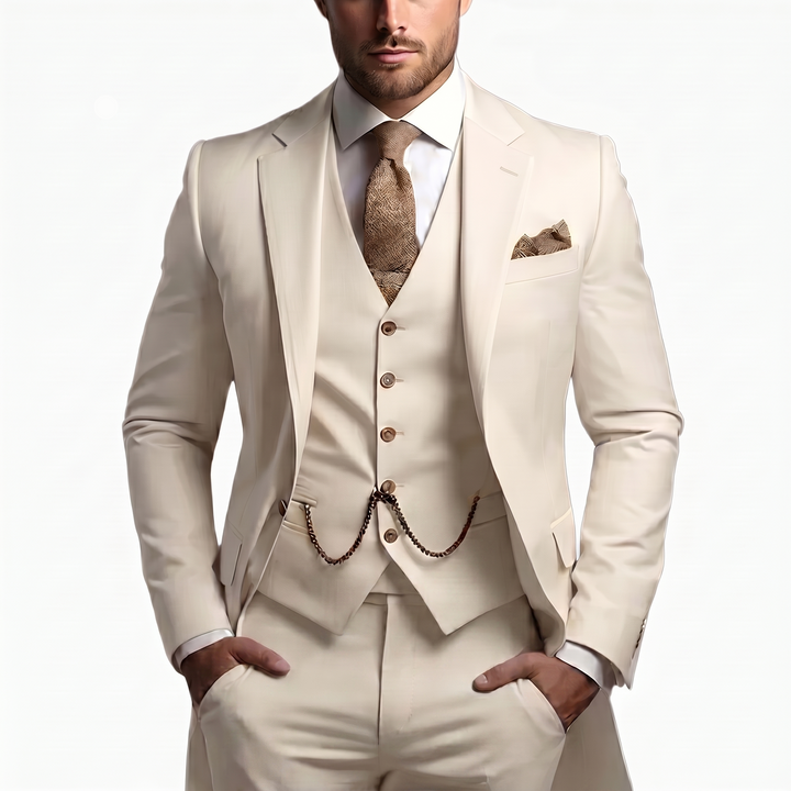 Peak Lapel Single Button Waistcoat Three Piece Slim Fit Men's Suit