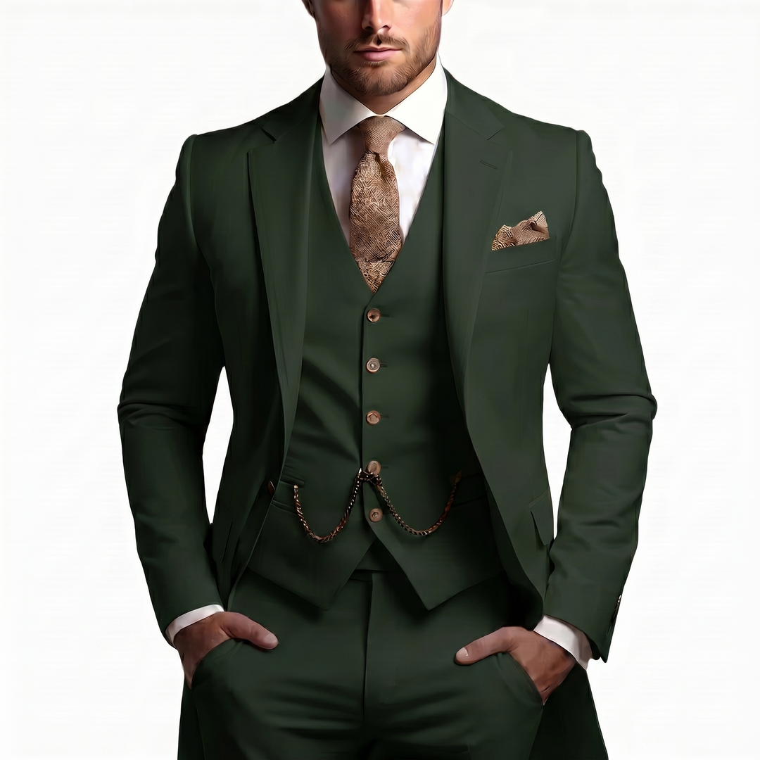 Peak Lapel Single Button Waistcoat Three Piece Slim Fit Men's Suit