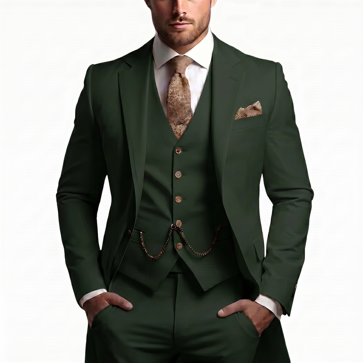 Peak Lapel Single Button Waistcoat Three Piece Slim Fit Men's Suit