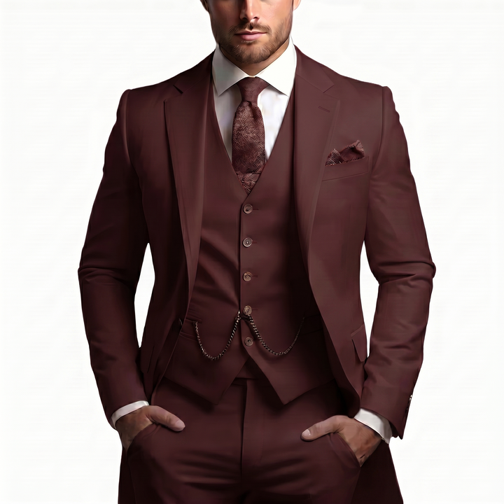 Peak Lapel Single Button Waistcoat Three Piece Slim Fit Men's Suit
