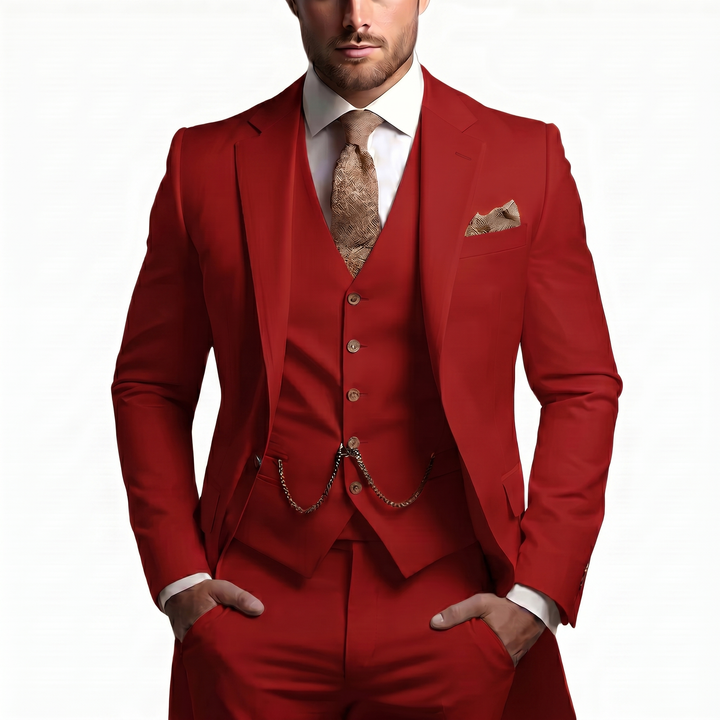 Peak Lapel Single Button Waistcoat Three Piece Slim Fit Men's Suit