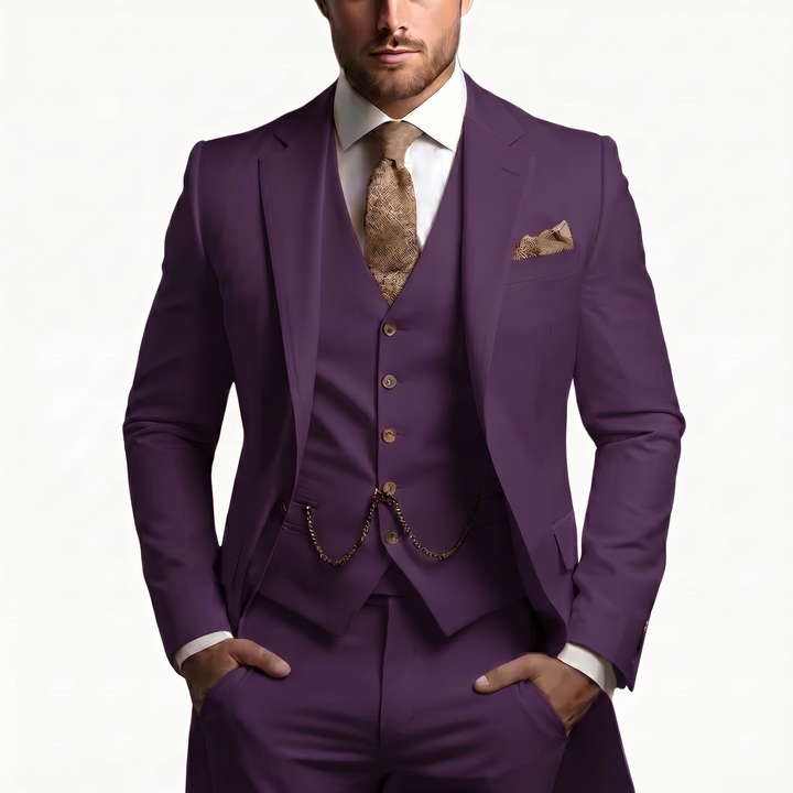Peak Lapel Single Button Waistcoat Three Piece Slim Fit Men's Suit