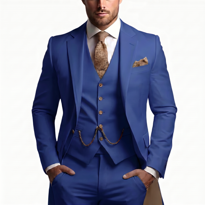 Peak Lapel Single Button Waistcoat Three Piece Slim Fit Men's Suit