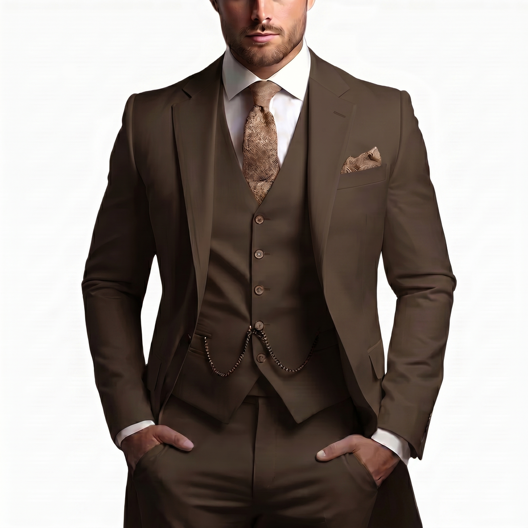 Peak Lapel Single Button Waistcoat Three Piece Slim Fit Men's Suit