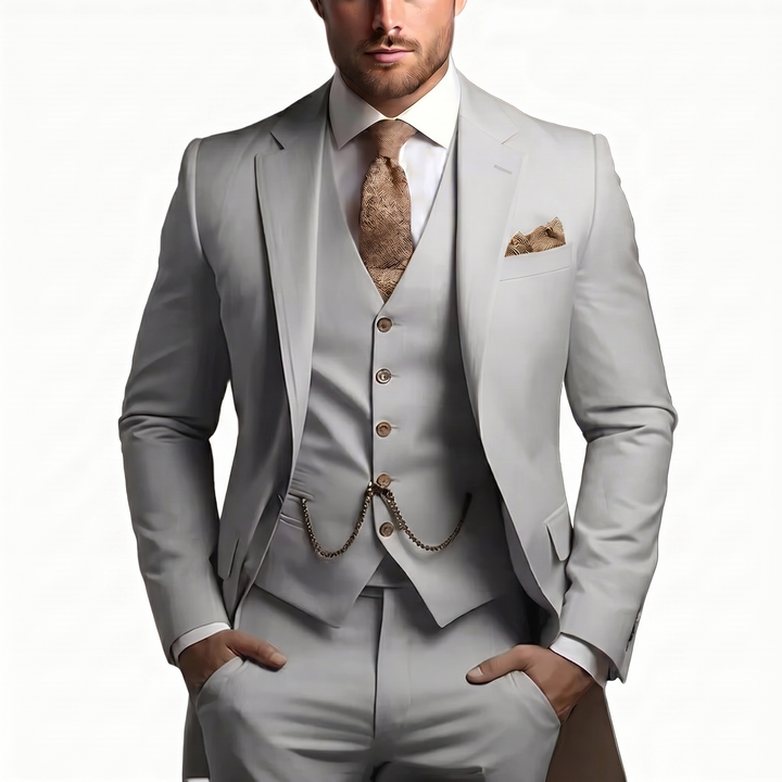 Peak Lapel Single Button Waistcoat Three Piece Slim Fit Men's Suit