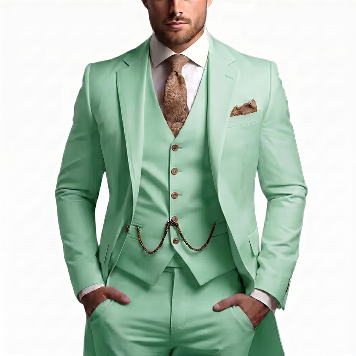 Peak Lapel Single Button Waistcoat Three Piece Slim Fit Men's Suit