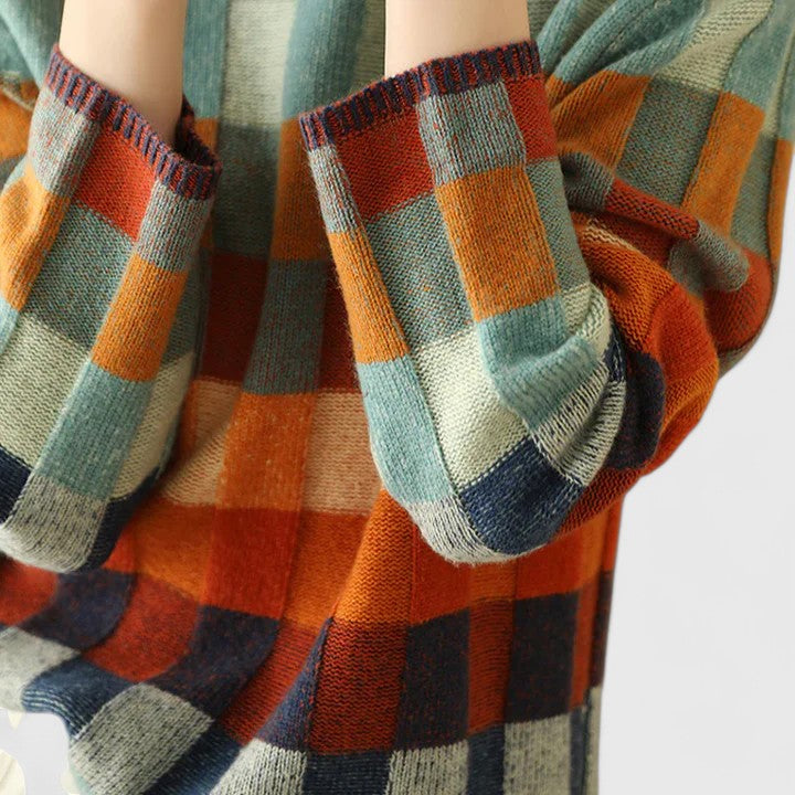 Odalys | Women's Checkerboard Print Mock Neck Sweater