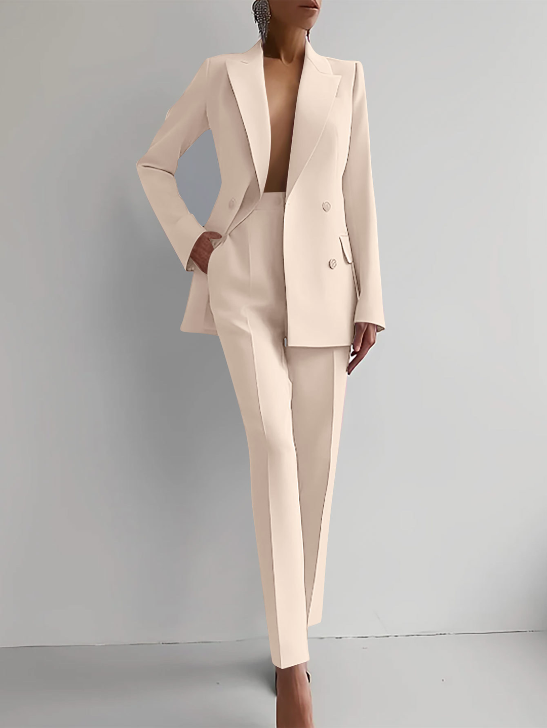 Double Breasted Blazer Slim Trouser Suit Set Women