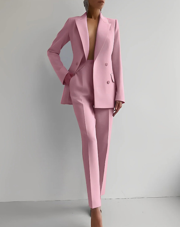 Double Breasted Blazer Slim Trouser Suit Set Women