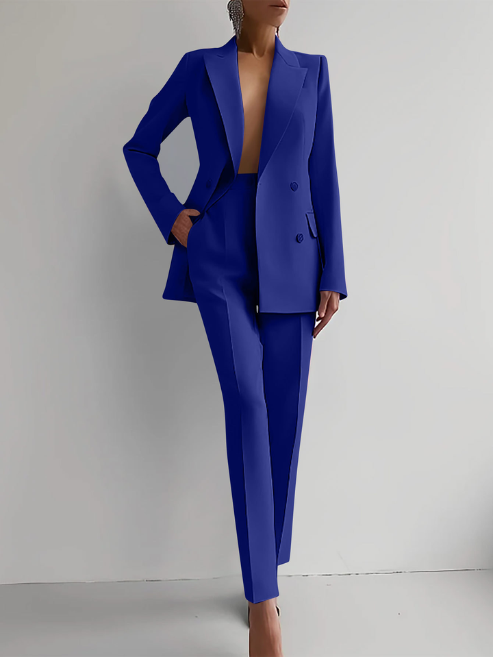 Double Breasted Blazer Slim Trouser Suit Set Women