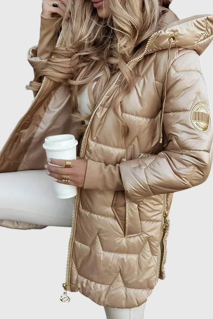 Marisela | Women's Longline Hooded Puffer Coat with Ribbed Cuffs
