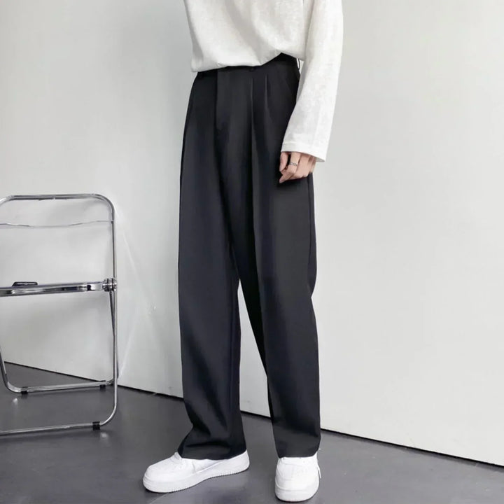 Pleated Wide Leg Suit Trousers - Smart Casual Tailored Fit