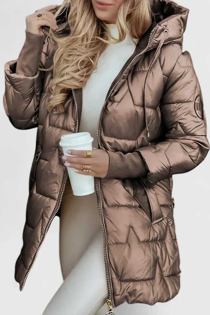 Marisela | Women's Longline Hooded Puffer Coat with Ribbed Cuffs