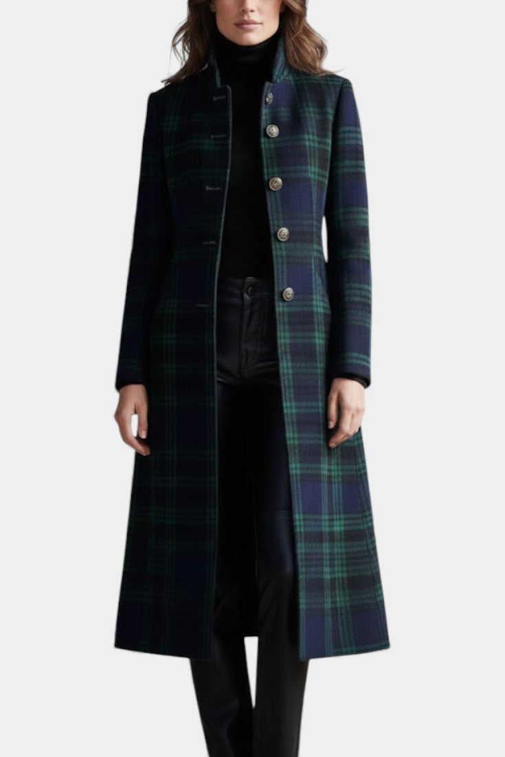 Rosalind | Women's Tartan Check Fitted Longline Coat