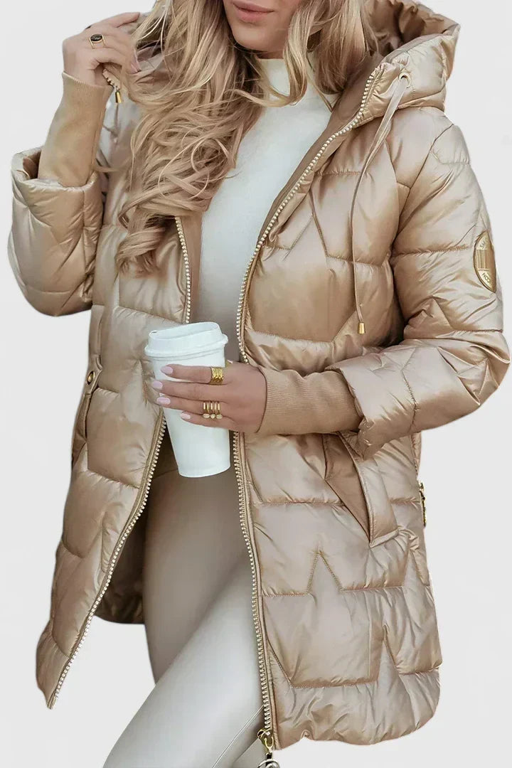 Marisela | Women's Longline Hooded Puffer Coat with Ribbed Cuffs
