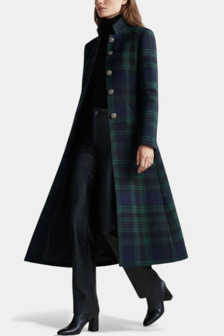 Rosalind | Women's Tartan Check Fitted Longline Coat