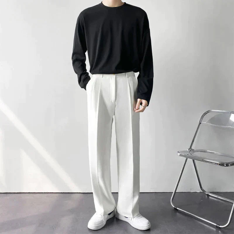 Pleated Wide Leg Suit Trousers - Smart Casual Tailored Fit