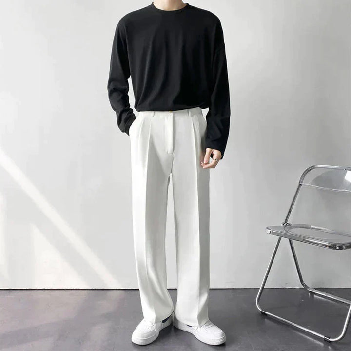 Pleated Wide Leg Suit Trousers - Smart Casual Tailored Fit