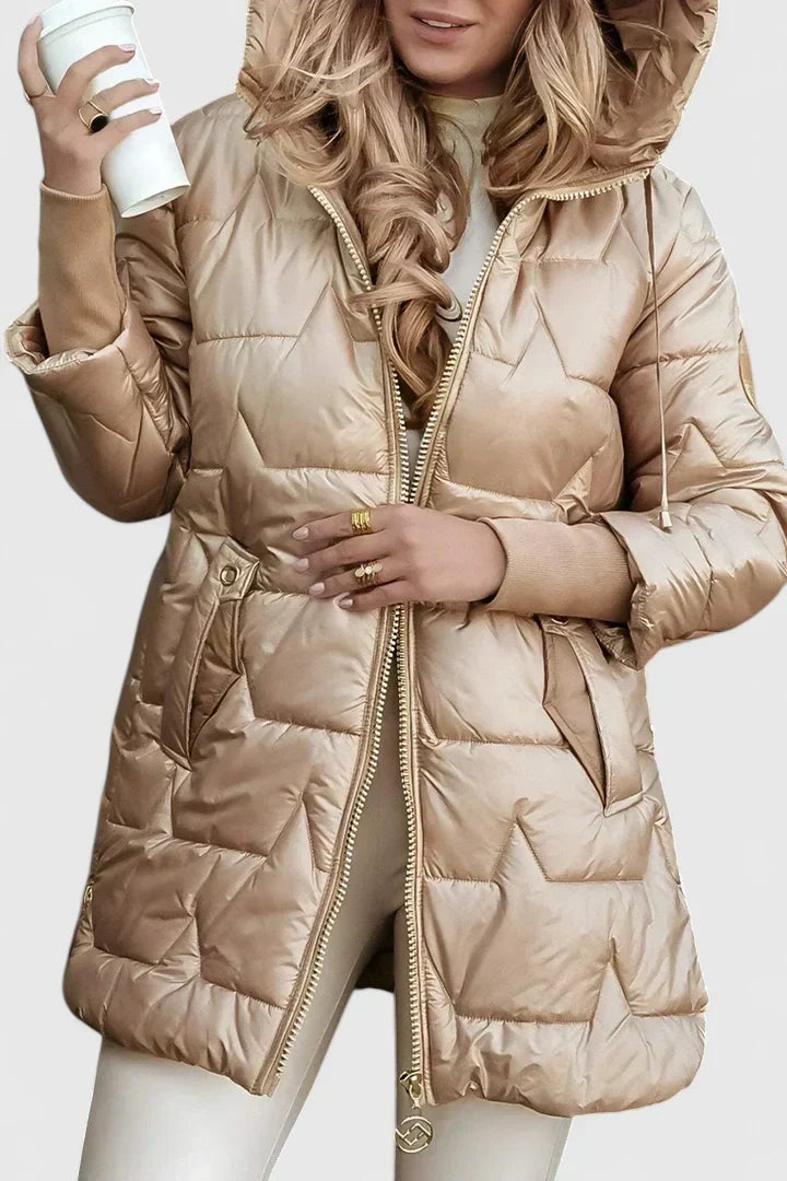 Marisela | Women's Longline Hooded Puffer Coat with Ribbed Cuffs