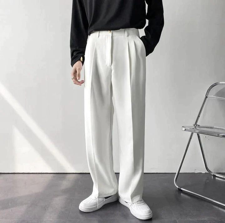 Pleated Wide Leg Suit Trousers - Smart Casual Tailored Fit