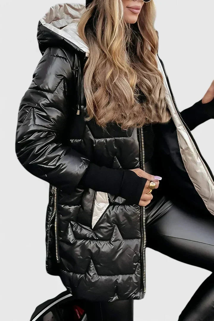 Marisela | Women's Longline Hooded Puffer Coat with Ribbed Cuffs