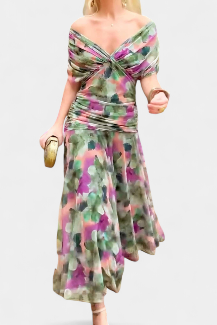 Women's Off Shoulder Midi Dress Wedding Guest Evening