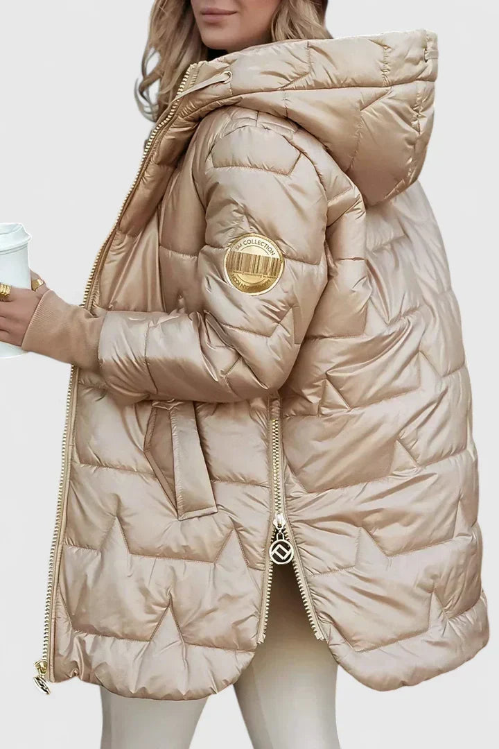 Marisela | Women's Longline Hooded Puffer Coat with Ribbed Cuffs