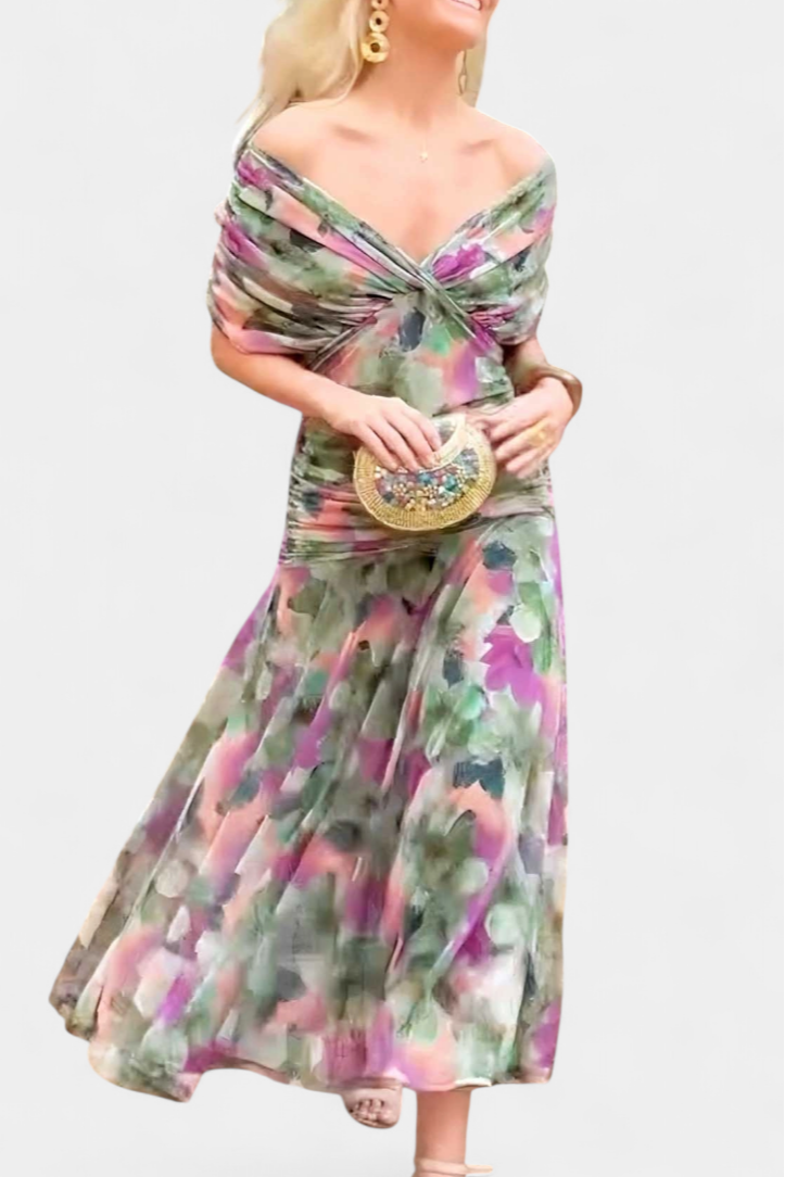 Women's Off Shoulder Midi Dress Wedding Guest Evening