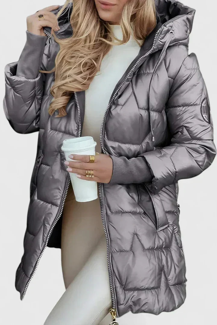 Marisela | Women's Longline Hooded Puffer Coat with Ribbed Cuffs