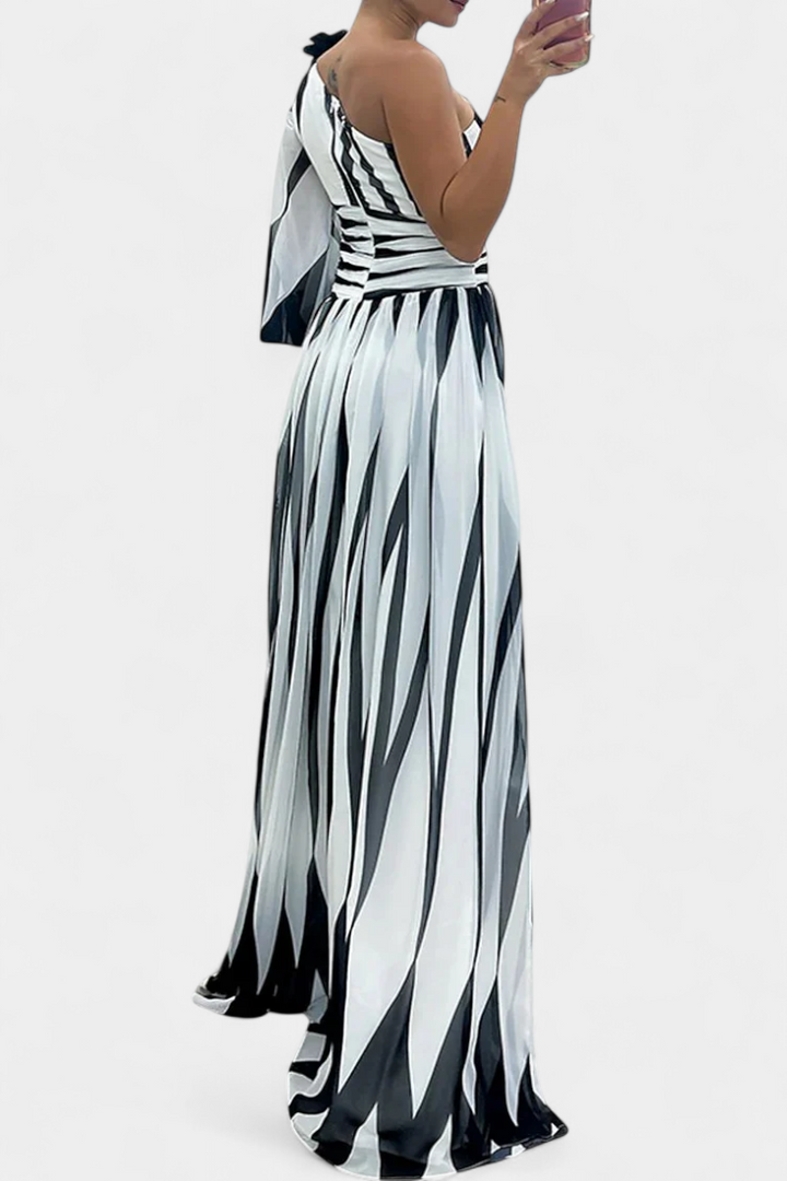 Elegant One Shoulder Printed Maxi Dress High Split