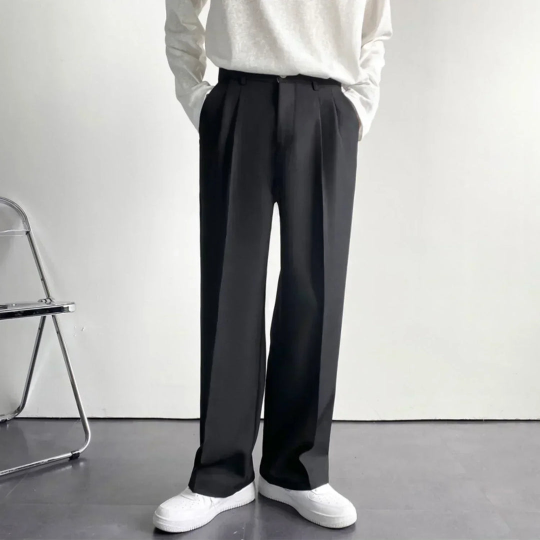 Pleated Wide Leg Suit Trousers - Smart Casual Tailored Fit