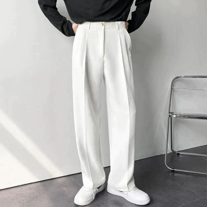 Pleated Wide Leg Suit Trousers - Smart Casual Tailored Fit