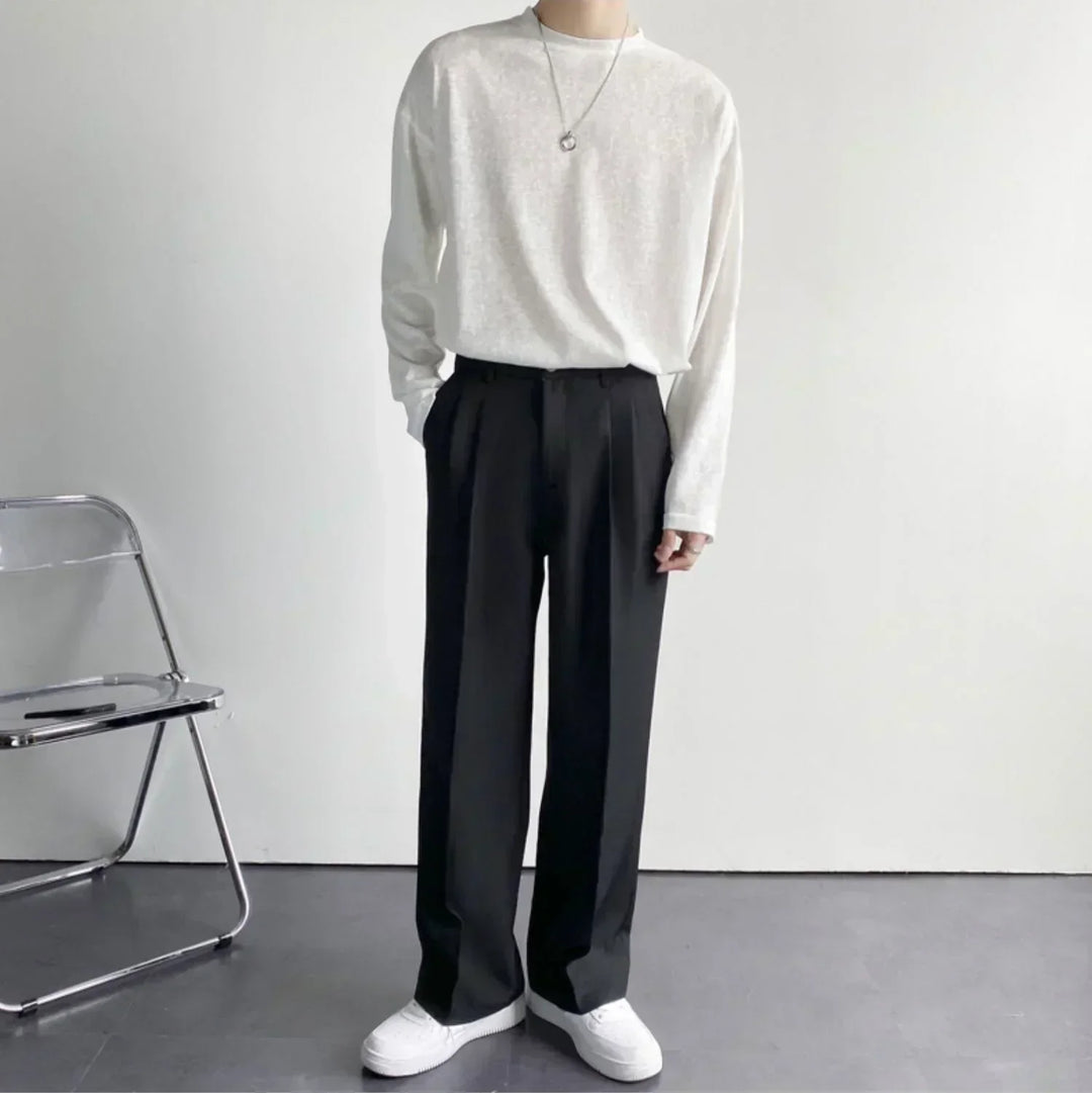 Pleated Wide Leg Suit Trousers - Smart Casual Tailored Fit