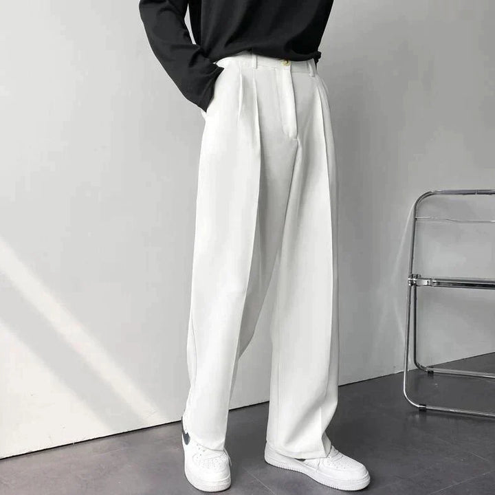 Pleated Wide Leg Suit Trousers - Smart Casual Tailored Fit