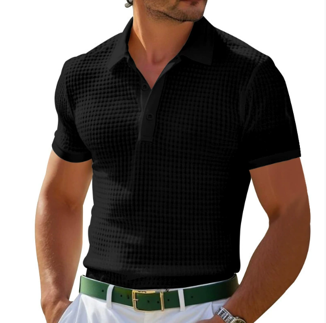 Waffle Texture Slim Fit Short Sleeve Mens Polo Shirt