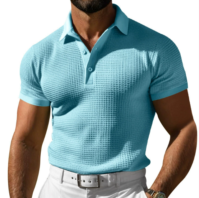 Waffle Texture Slim Fit Short Sleeve Mens Polo Shirt