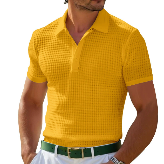 Waffle Texture Slim Fit Short Sleeve Mens Polo Shirt