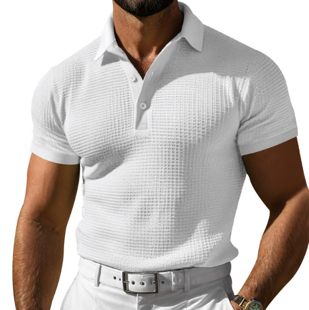 Waffle Texture Slim Fit Short Sleeve Mens Polo Shirt