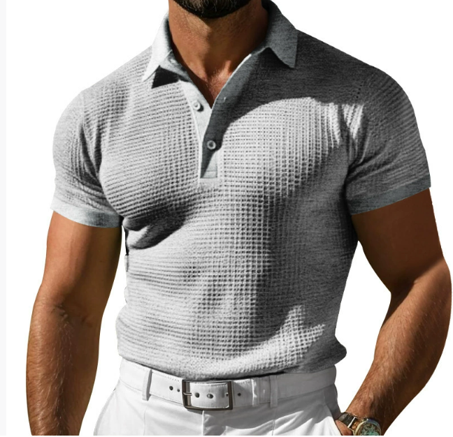 Waffle Texture Slim Fit Short Sleeve Mens Polo Shirt