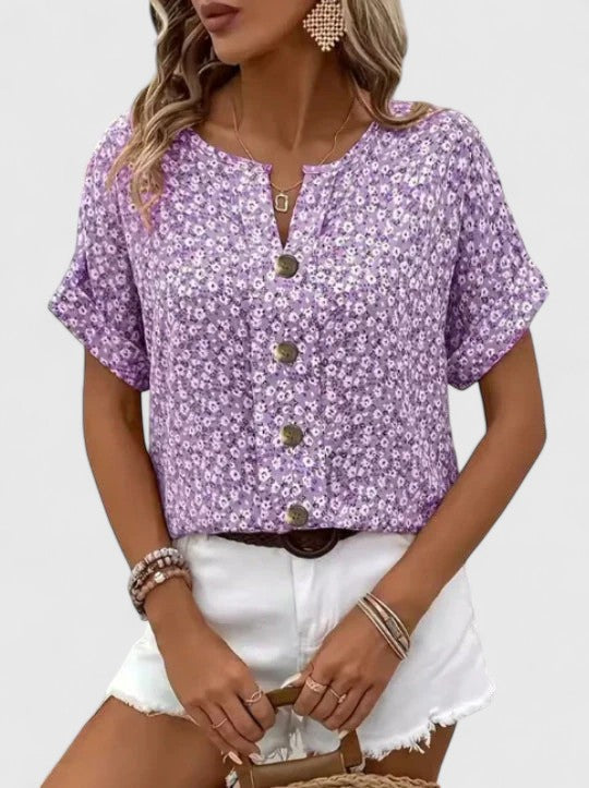 Floral Short Sleeve Summer Blouse Women
