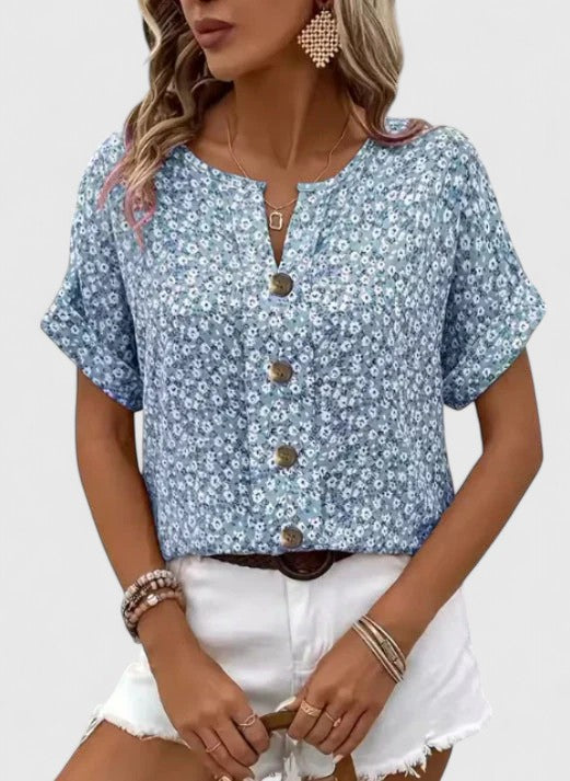 Floral Short Sleeve Summer Blouse Women