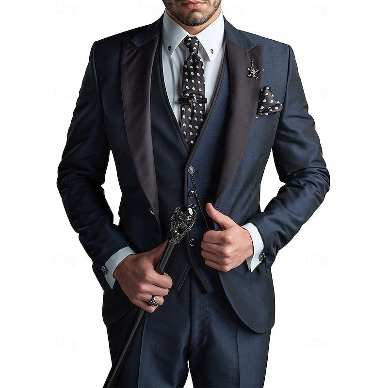 Contrast Lapel Three Piece Men's Slim Fit Occasion Suit