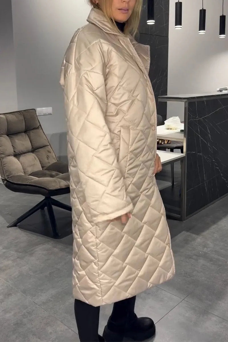 Josephine | Women's Diamond Quilted Coat with Leopard Cuff Detail