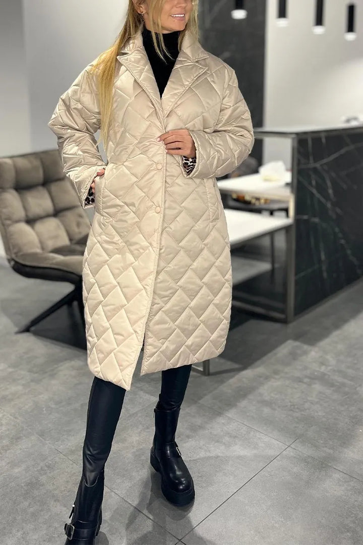 Josephine | Women's Diamond Quilted Coat with Leopard Cuff Detail