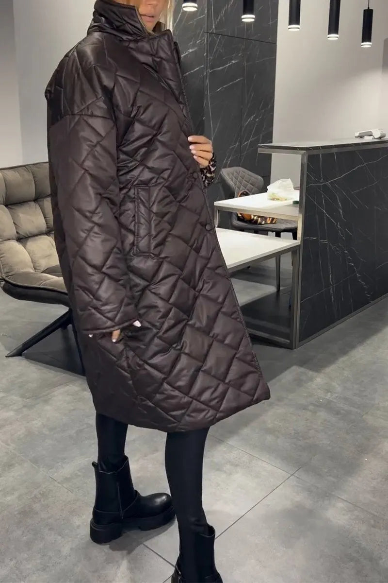Josephine | Women's Diamond Quilted Coat with Leopard Cuff Detail
