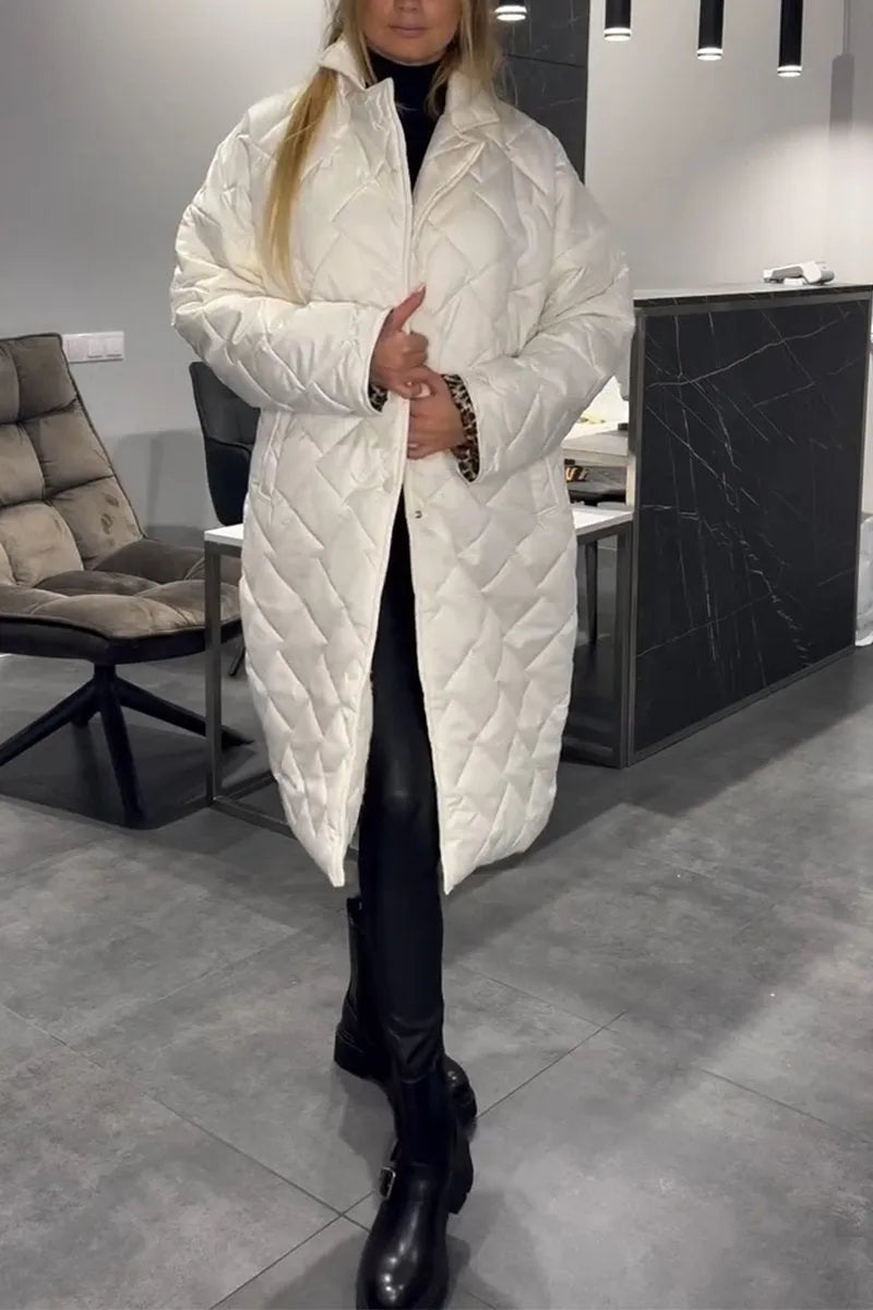 Josephine | Women's Diamond Quilted Coat with Leopard Cuff Detail