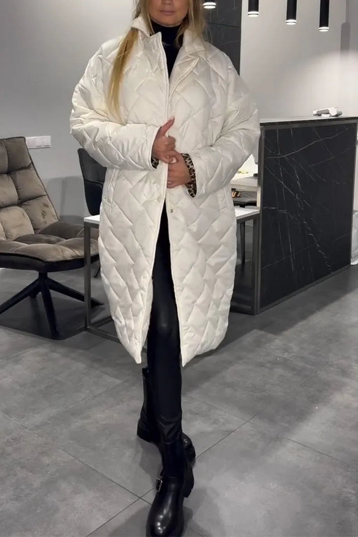 Josephine | Women's Diamond Quilted Coat with Leopard Cuff Detail