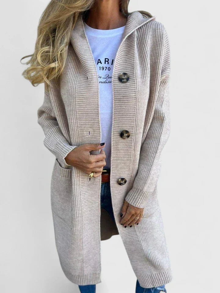 Cordelia | Women's Longline Ribbed Duster Cardigan with Button Collar
