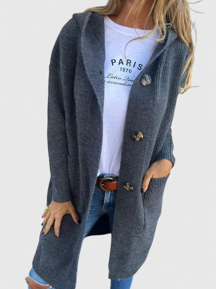Cordelia | Women's Longline Ribbed Duster Cardigan with Button Collar